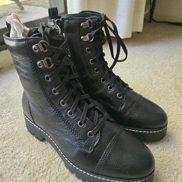 BRAND NEW River Island black leather combat boots UK 4/EUR 37/US size 7 wide fit - Picture 3 of 6